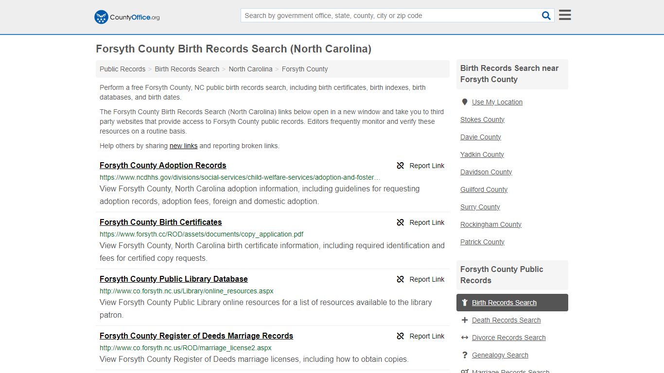 Forsyth County Birth Records Search (North Carolina) - County Office